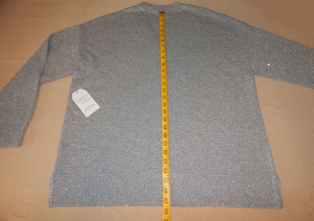 Women's Time And Tru V Neck Sequin Sweater GRAY Pullover Size XL (16-18) NWT - Picture 2 of 16